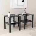 Black Glass 2 Tier Round Side Table Set of 2 P6929