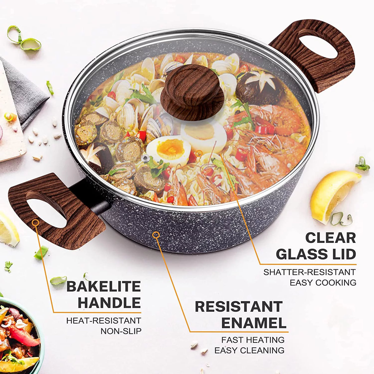Non Stick Granite 8 Pieces Induction Cookware Set W2538