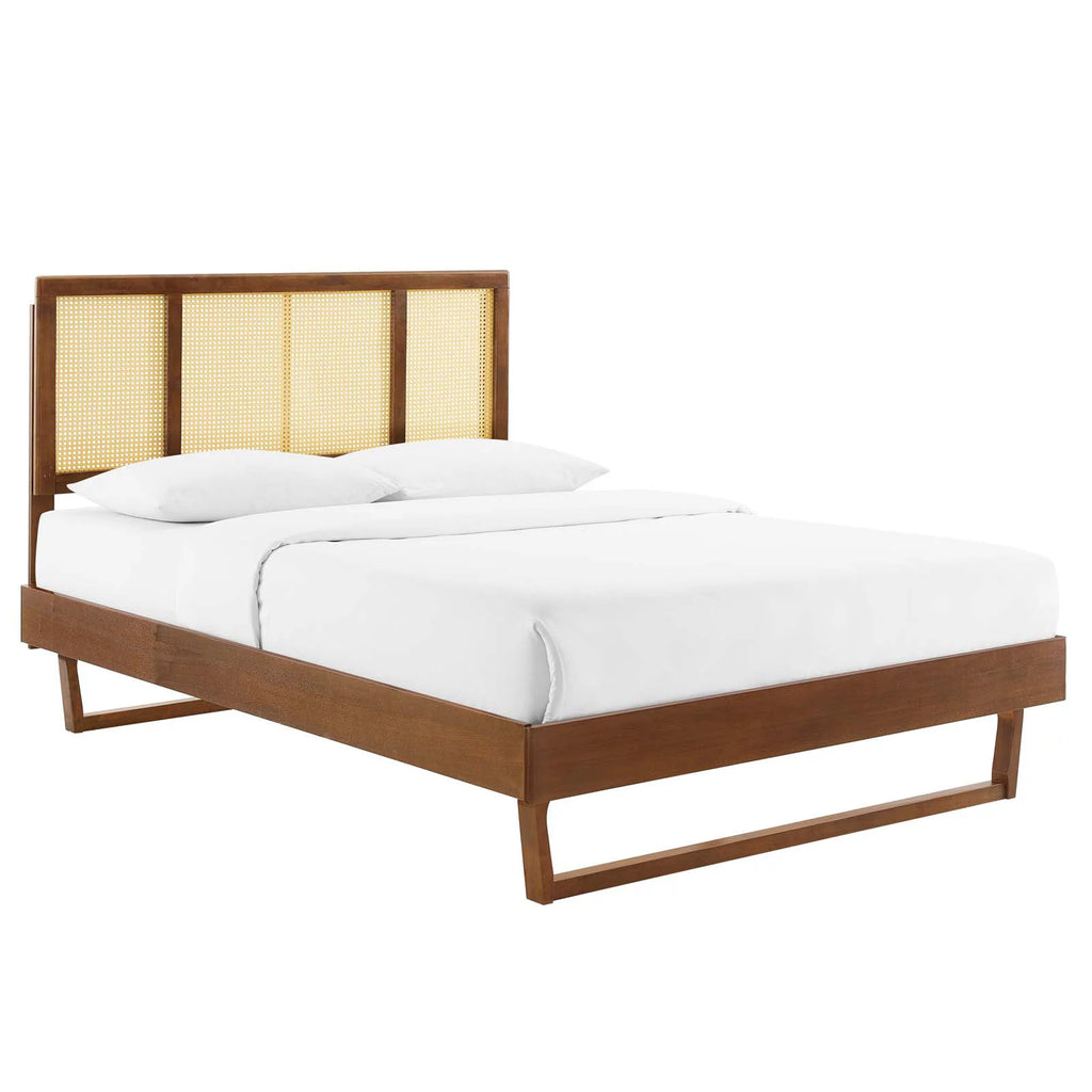 Walnut Cane and Wood King Platform Bed N69831