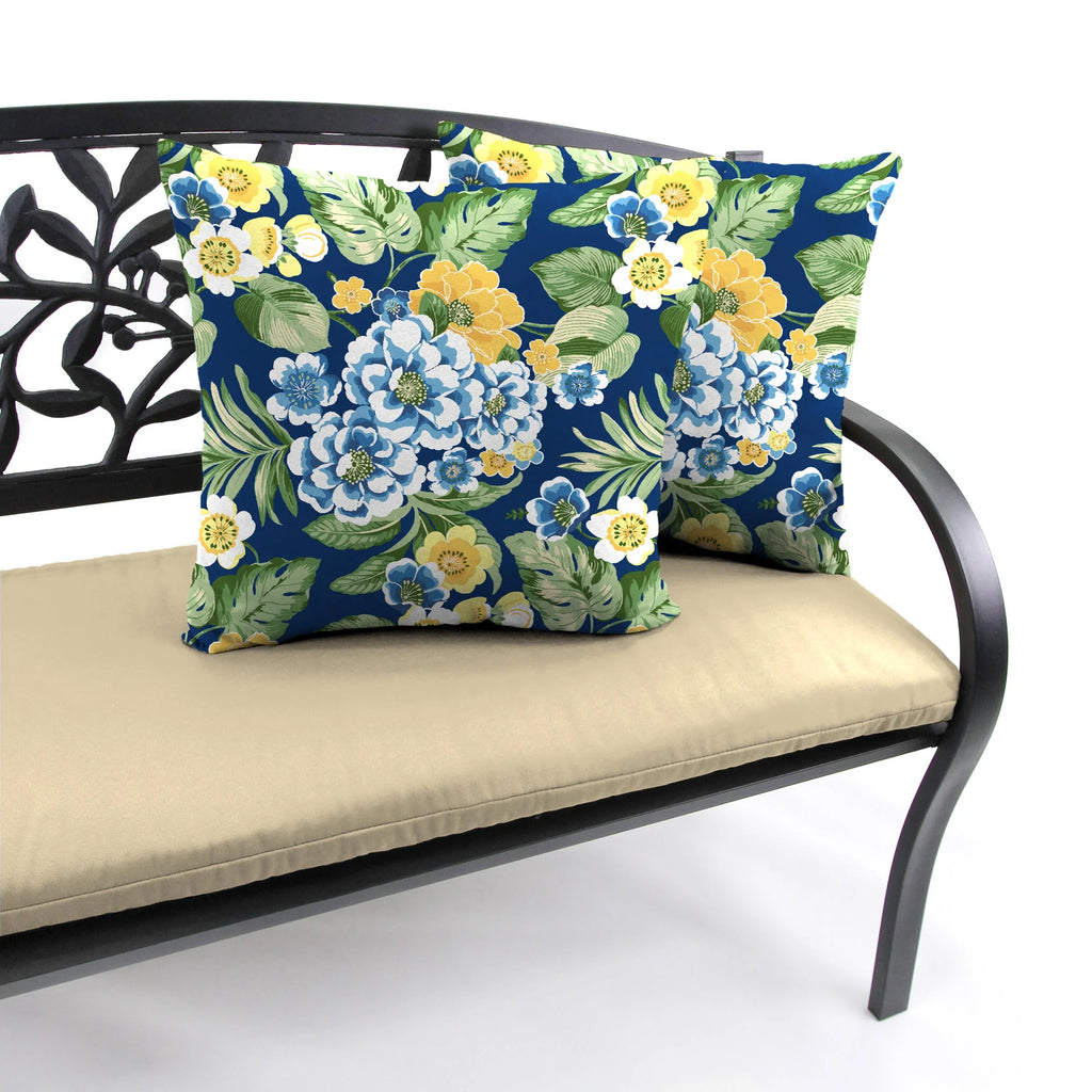 Lapis Blue Floral Square Outdoor Throw Pillow 2 Pack W56162