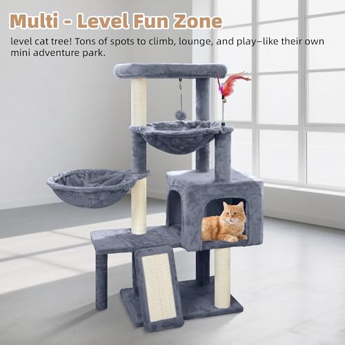 Grey Cat Tree with Condo and Hammocks S6809