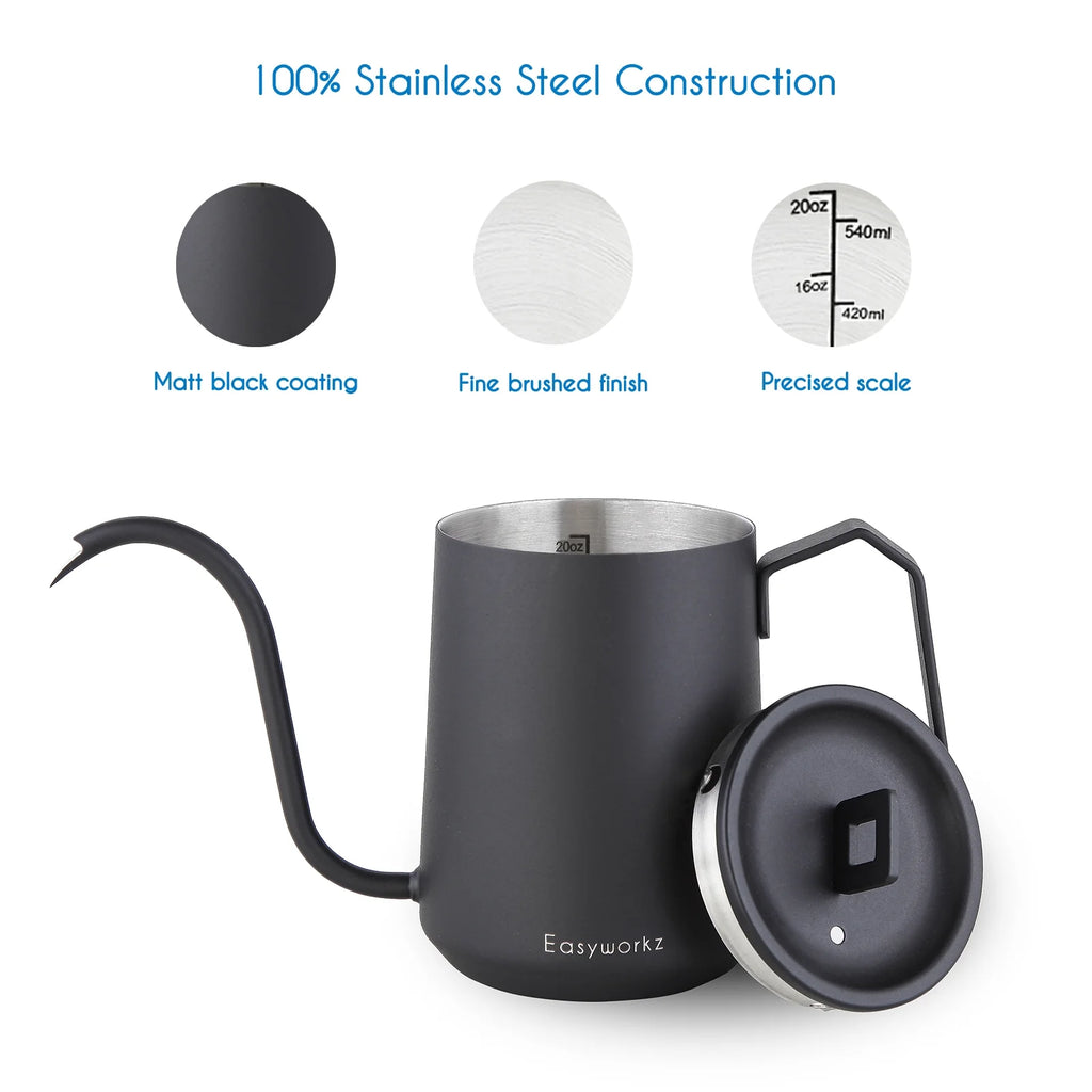Gooseneck Stainless Steel Coffee Kettle 20 oz Matte Black N819870