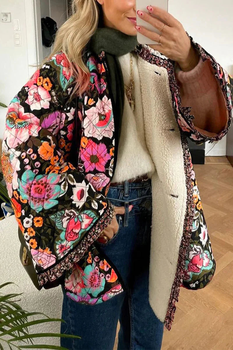 Floral Patchwork O Neck Outerwear J3041