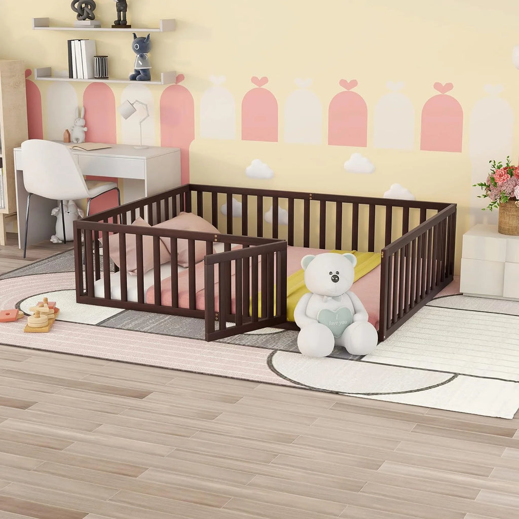 Queen Wood Floor Bed with Fence R829935