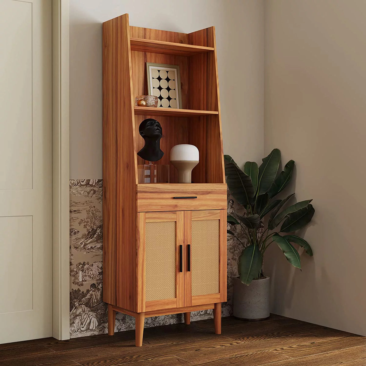 71" Tall Wood Bookcase with Doors and Drawers B638