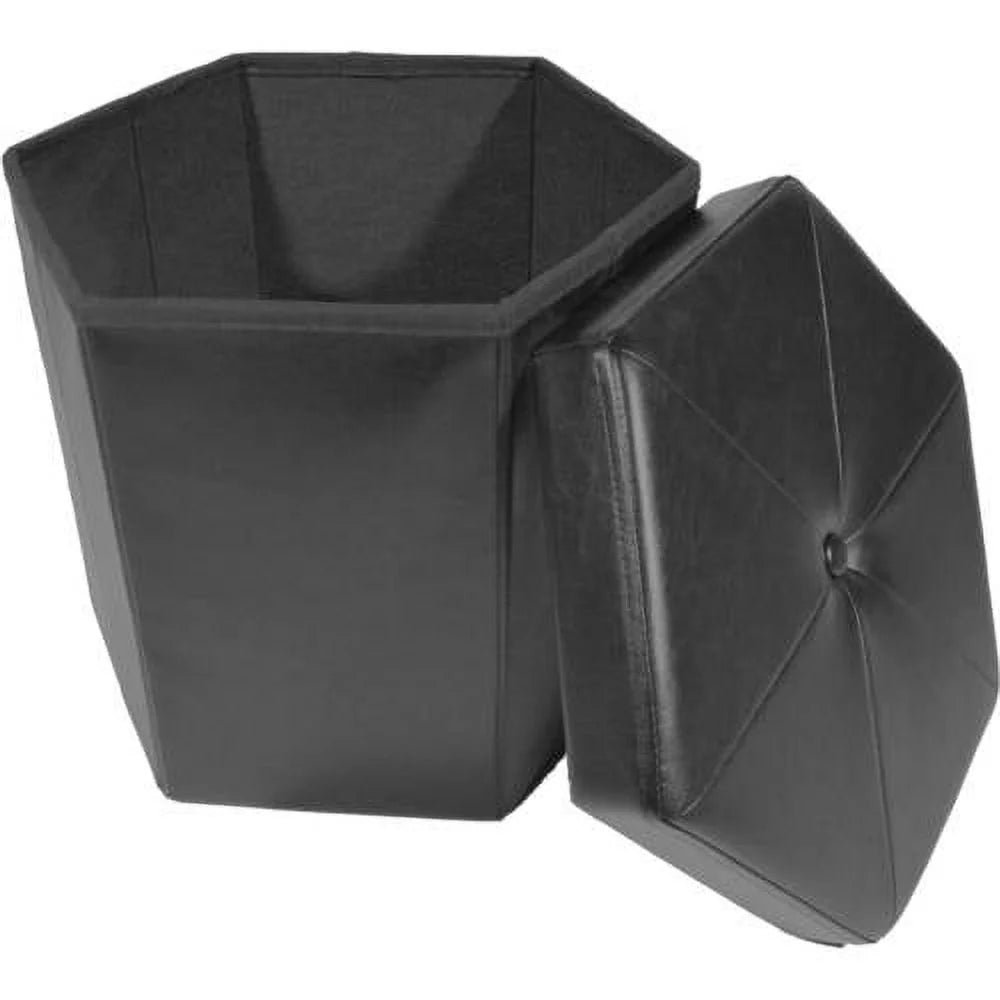 Black Faux Leather Collapsible Hexagon Storage Ottoman J122808