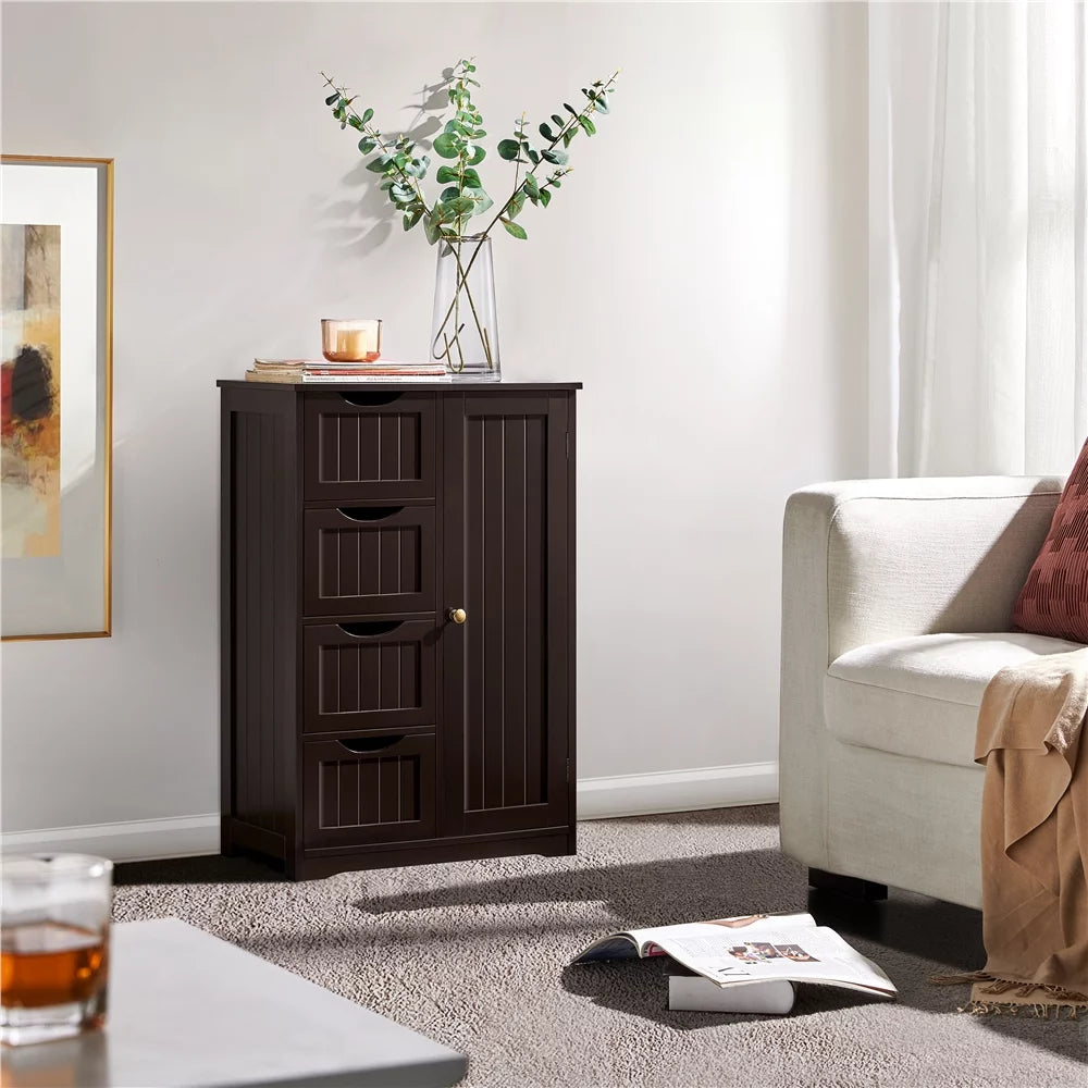 Espresso Wooden Storage Cabinet with Drawers and Cupboard D859