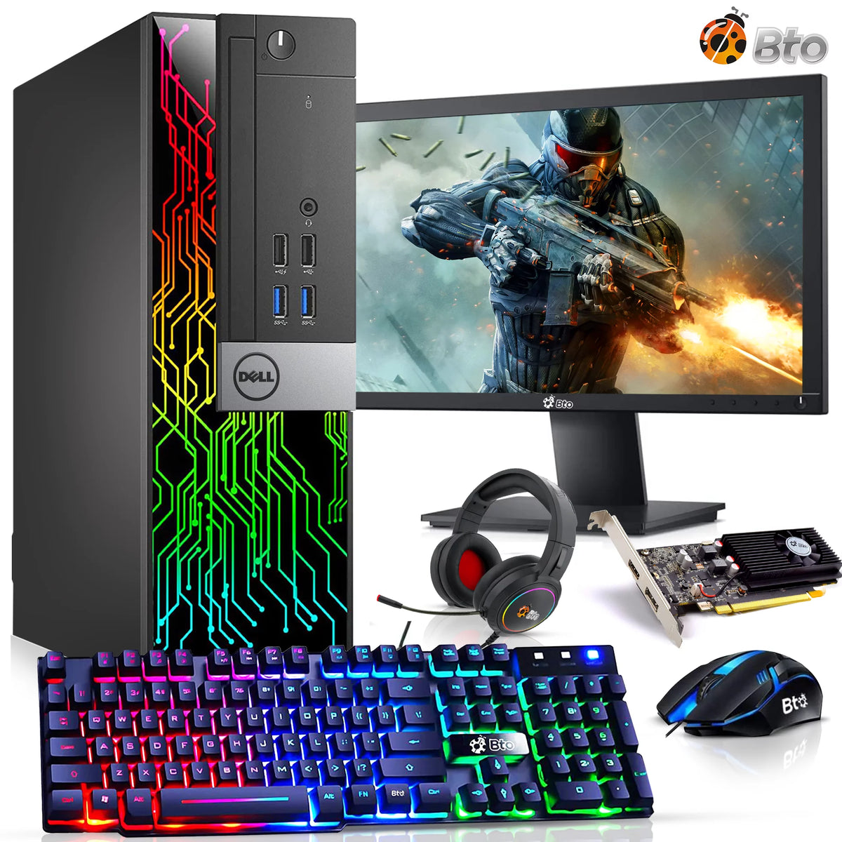 RGB Gaming Desktop Computer PC, Intel i5 6th Gen, AMD Radeon RX 550, 16GB Ram, 1TB SSD, 22 inch Monitor, Keyboard Mouse Headset, WiFi Windows 10 Pro I430