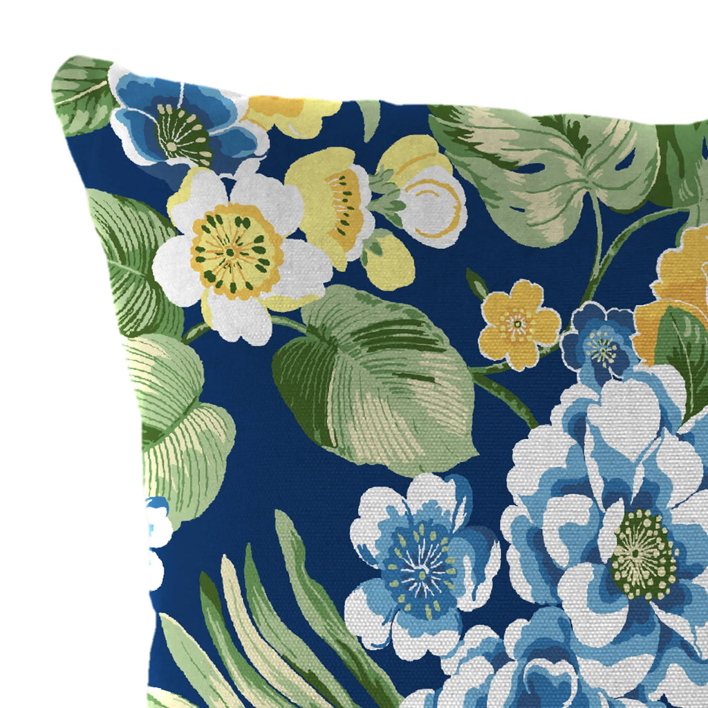 Lapis Blue Floral Square Outdoor Throw Pillow 2 Pack W56162
