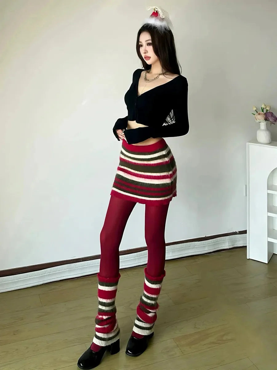 Striped Knitted Skirt Legwarmers I834