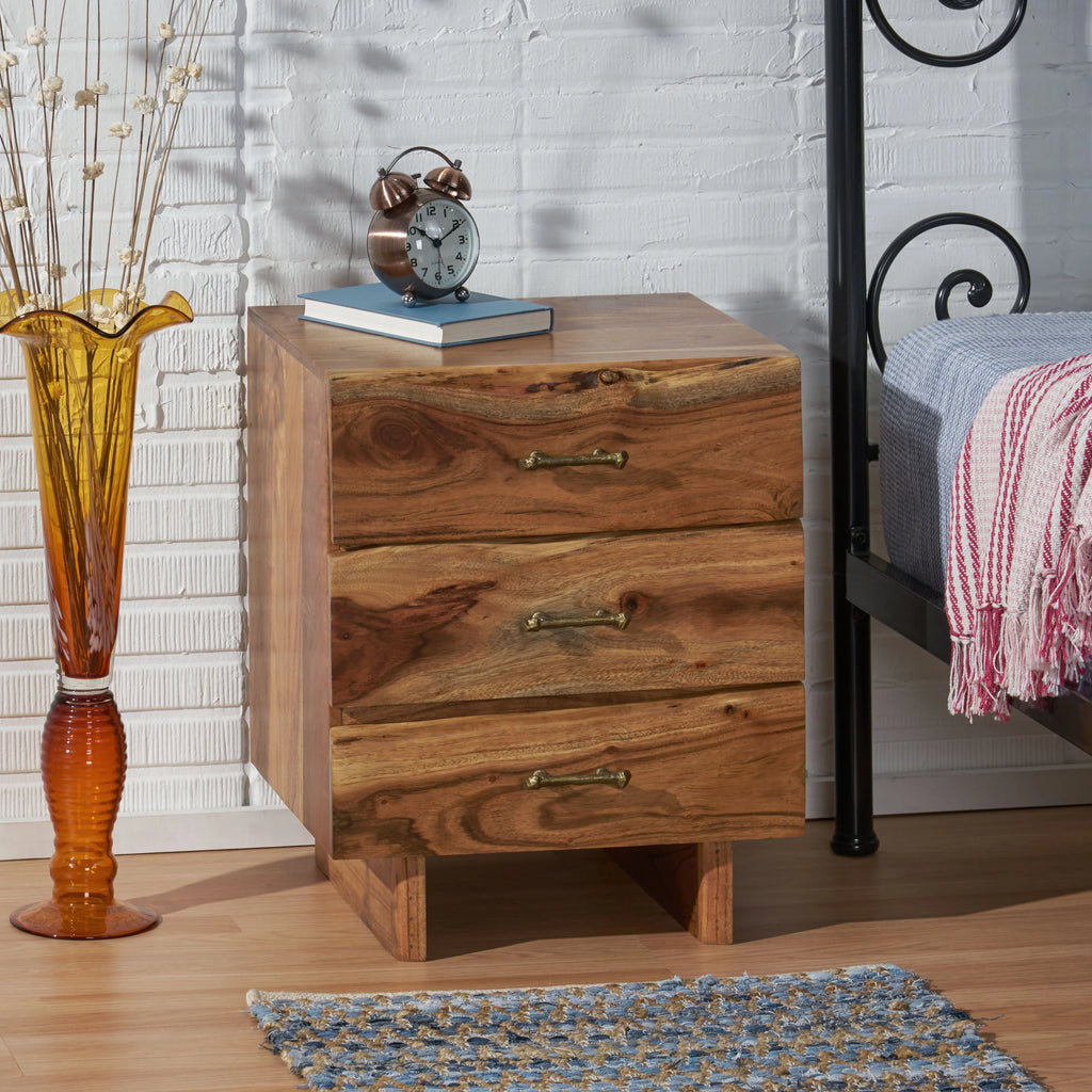 Acacia Wood 3 Drawer Nightstand Z19828