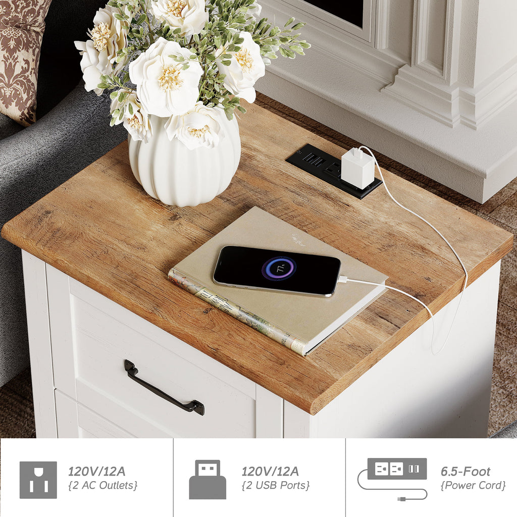 White Oak Set of 2 Wooden Nightstand with 2 Drawers Z9173