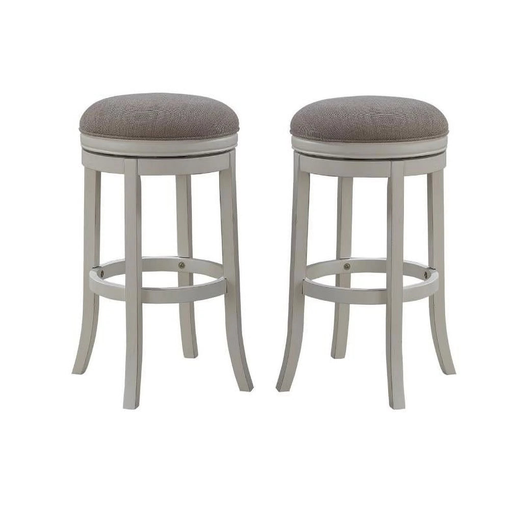 2 Piece Backless Wood Bar Stool Set Antique White Q8605