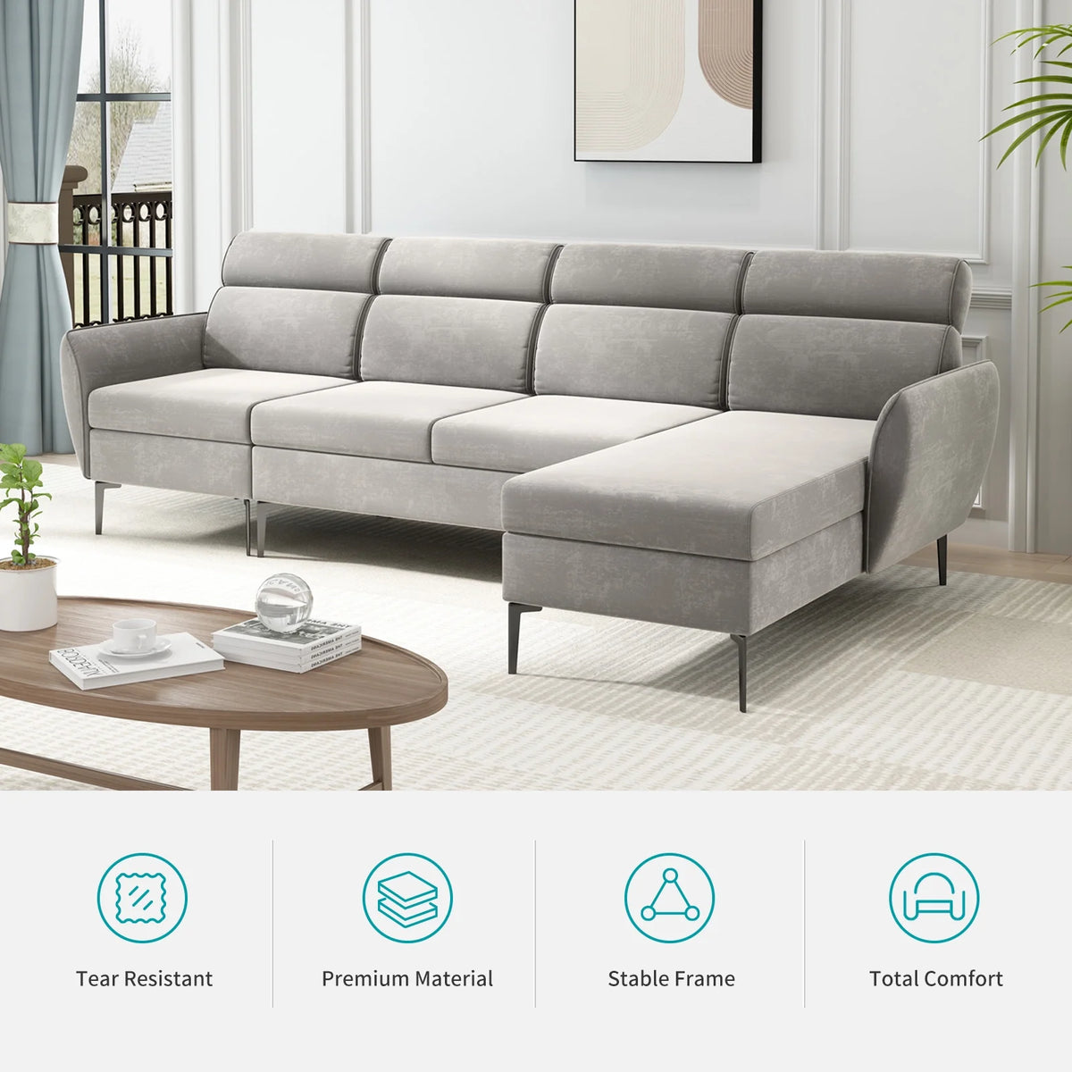 Linen Fabric L-shaped Sectional Sofa T470