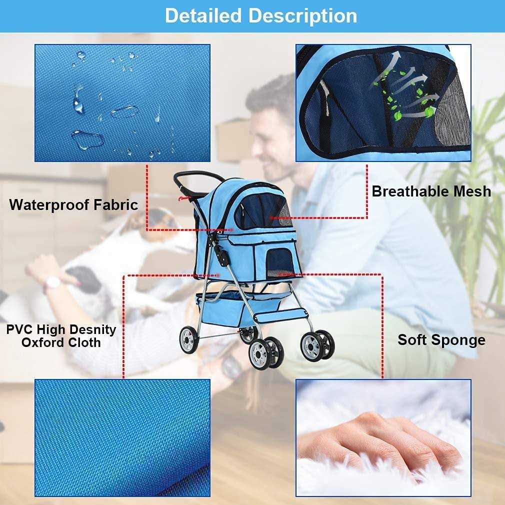 Pet Stroller Cat Dog Cage Travel Folding Carrier F922038