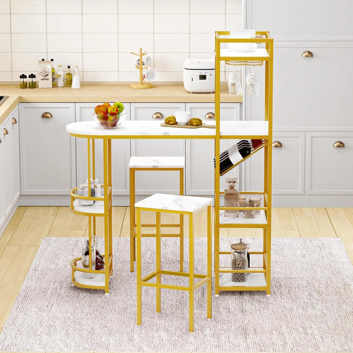 3-Piece Dining Table Set with 2 Stools I765
