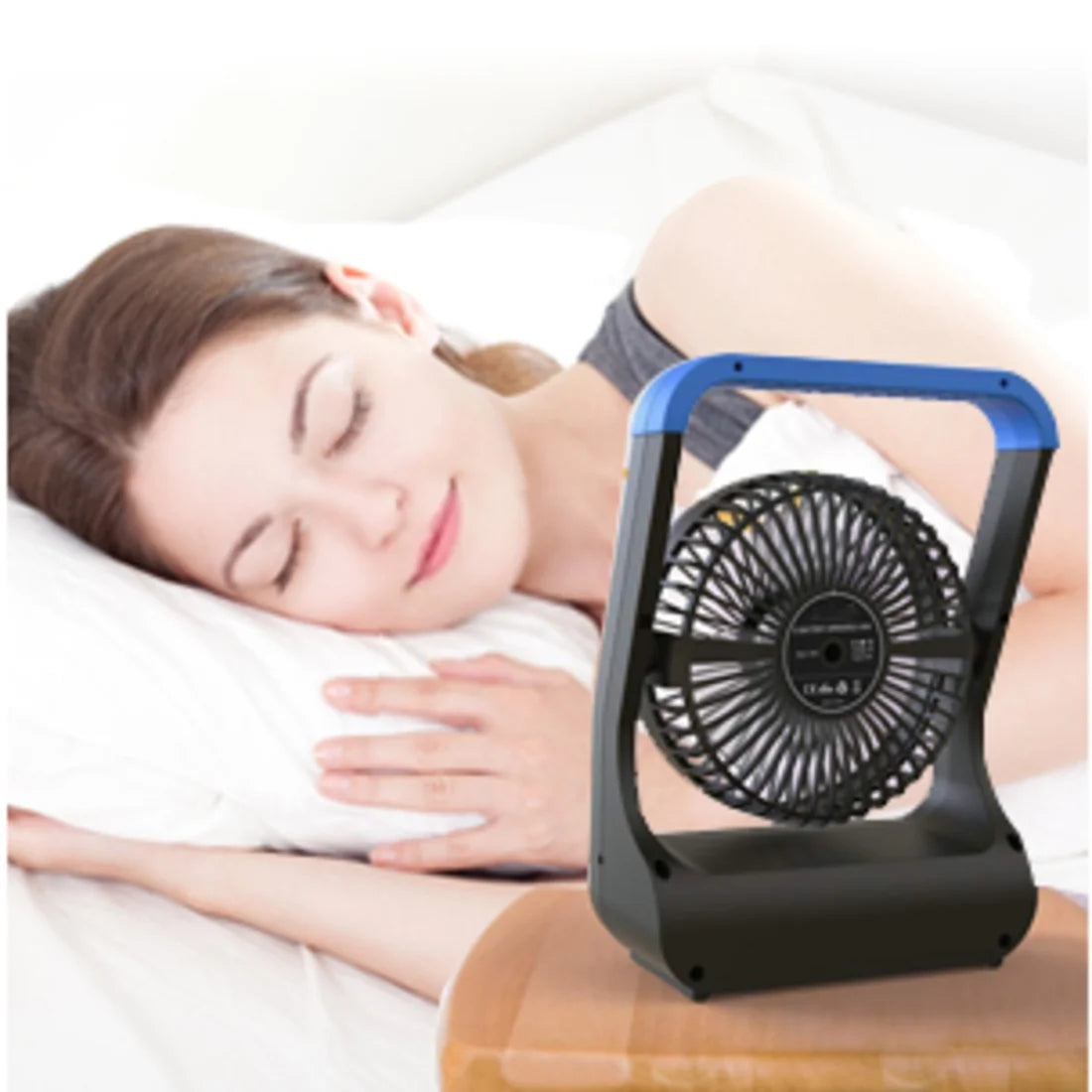 Battery Operated Portable Desk Fan with Timer, 3 Speeds, Blue C79435