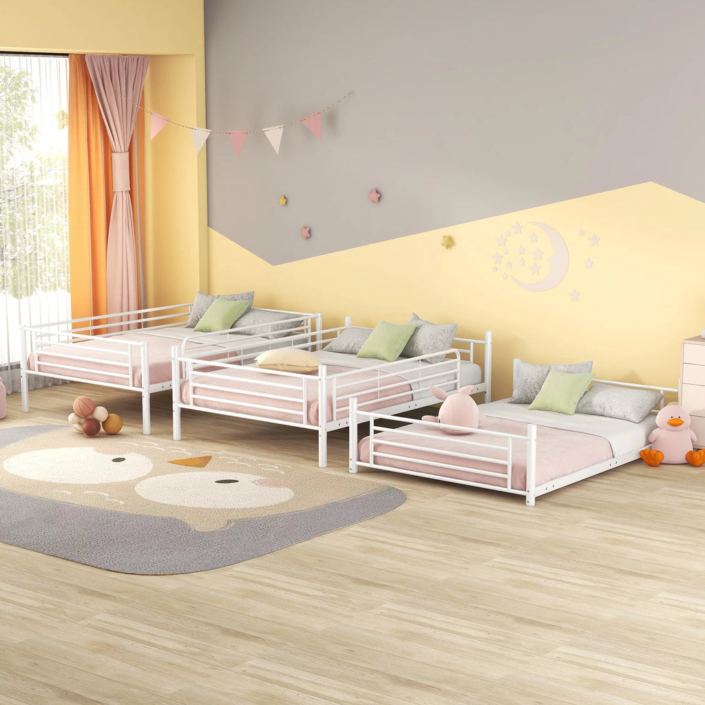 Full Metal Triple Bed with Built-In Ladder White X560893