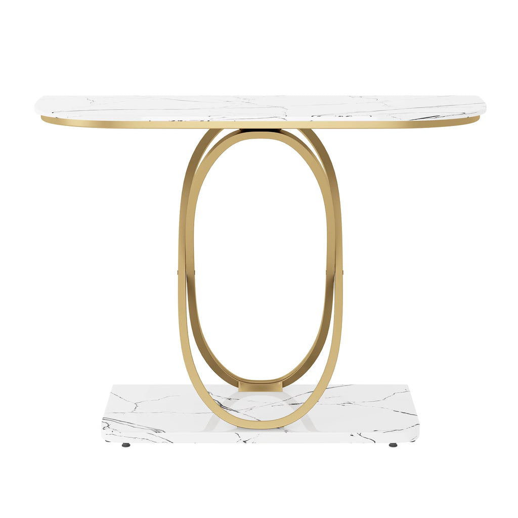 White & Gold Faux Marble Console Table X9686
