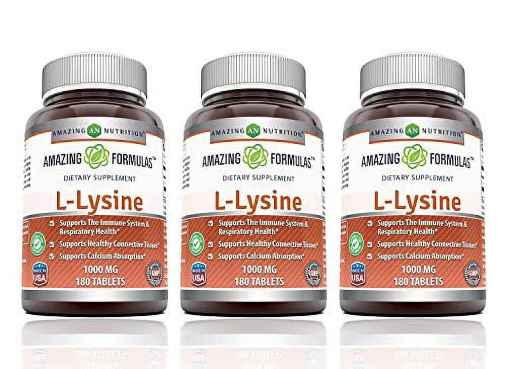 L-Lysine 1000mg Amino Acid 180 Vegetarian Tablets Pack of 3 I36916