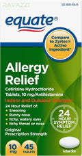 24 Hour Allergy Cetirizine Hydrochloride Tablets 10 mg 45 Count N2633