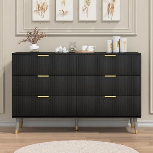 Black 7 Drawer Dresser with Metal Handles O968680