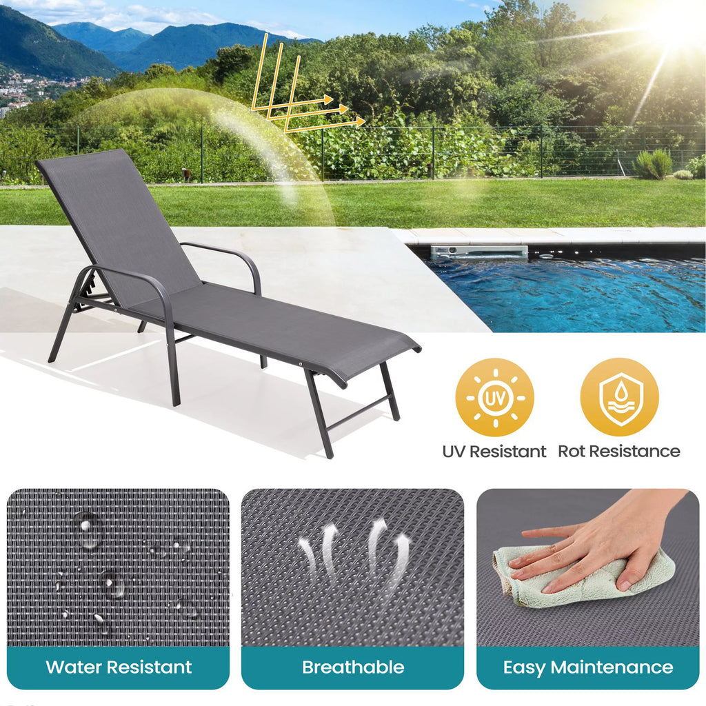 Set of 2 Gray Aluminum Outdoor Chaise Lounge Chairs L390985