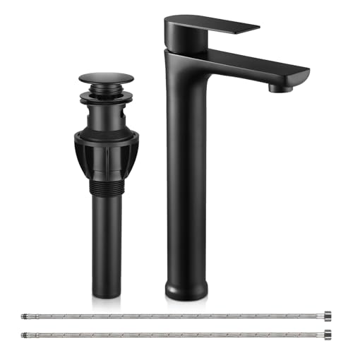 Matte Black Single Handle Vessel Sink Faucet with Drain F895