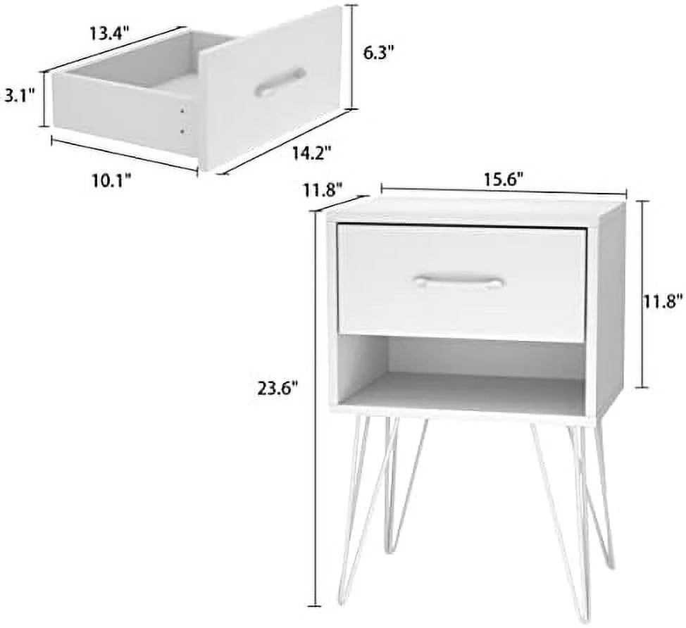 Black Nightstand Set of 2 Wooden End Table with Drawer I732