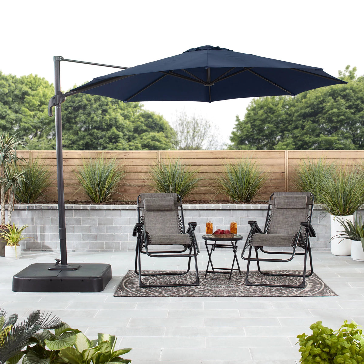 10’ Navy Blue Octagon Tilting Cantilever Patio Umbrella with Weighted Base Z571
