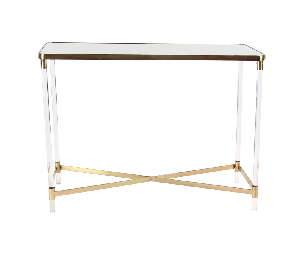 44" x 32" Gold Metal Mirrored Top Console Table Z7070