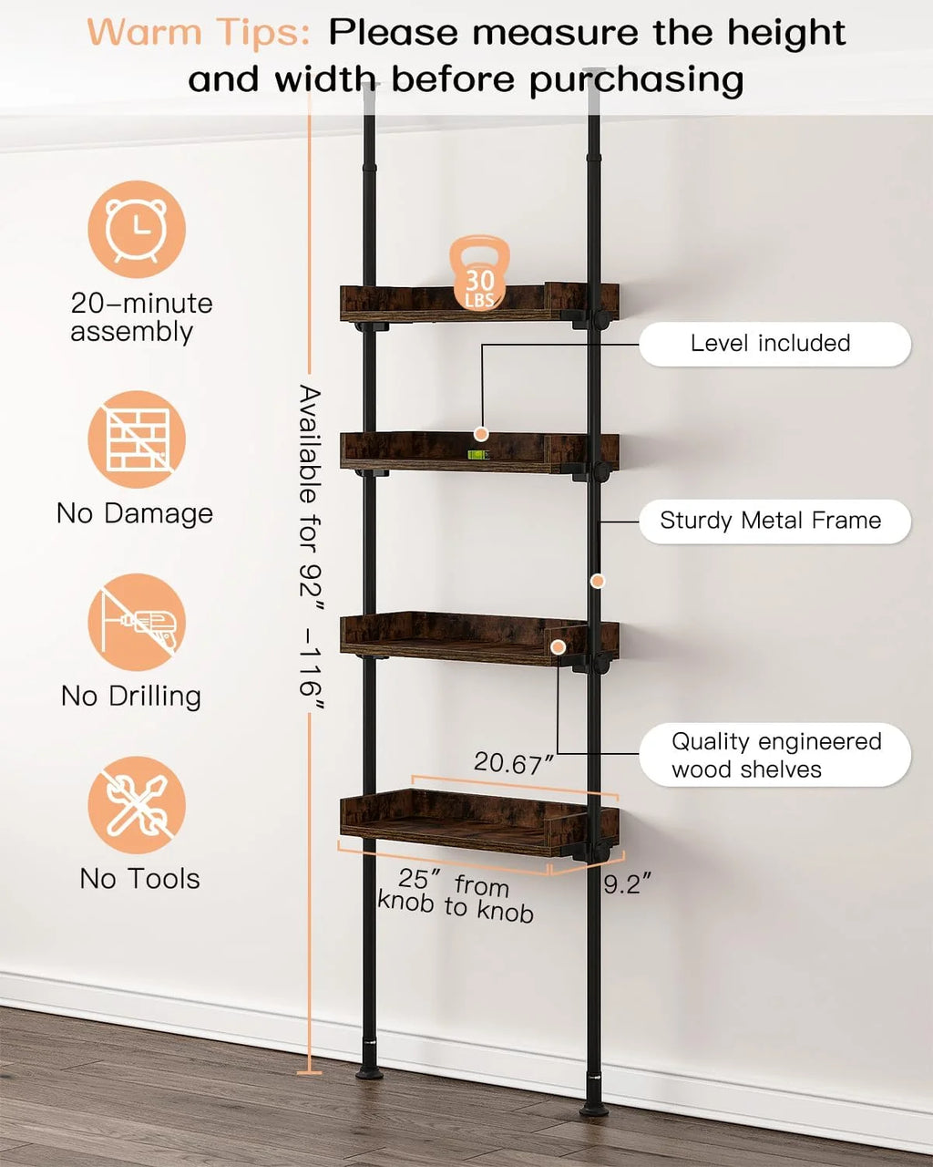 4-Tier Adjustable Wood Over The Toilet Storage G584