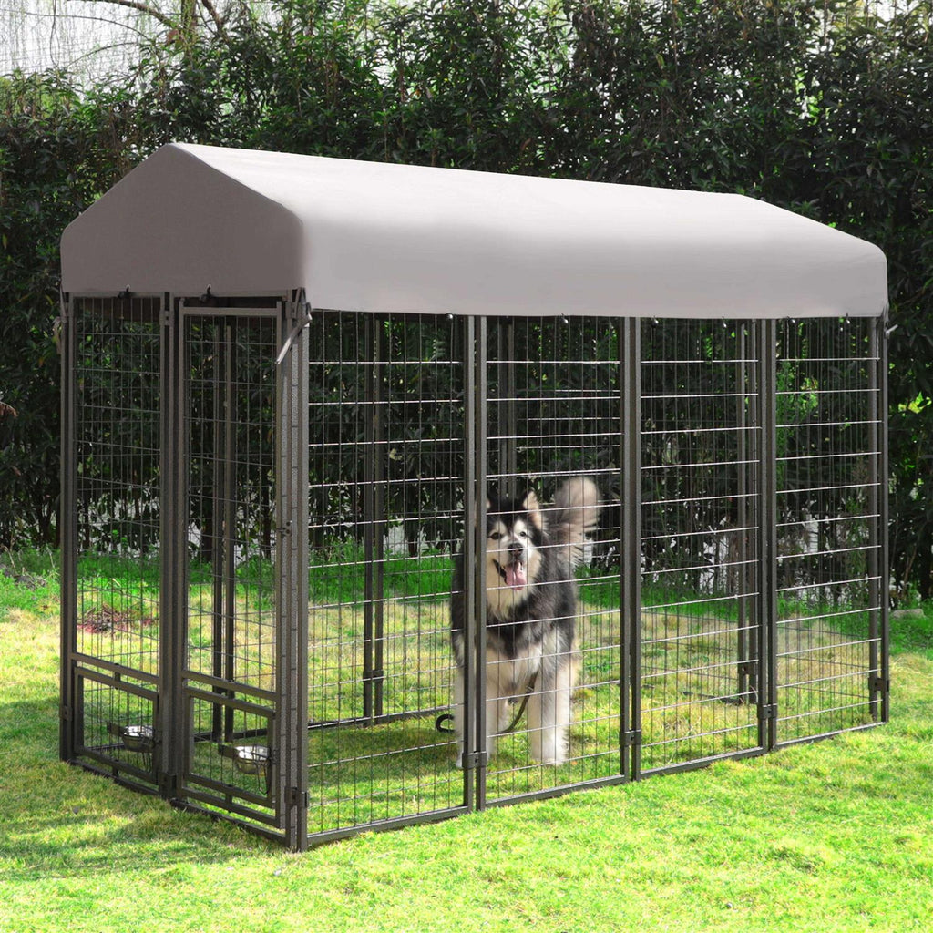 Outdoor Dog Kennel with Rotating Feeding Door and Cover J8176