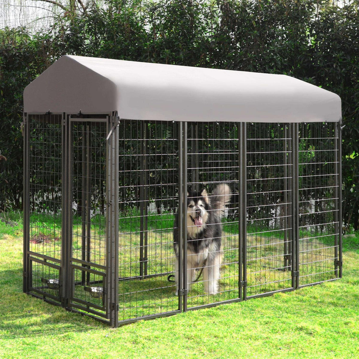 Outdoor Dog Kennel with Rotating Feeding Door and Cover J8176