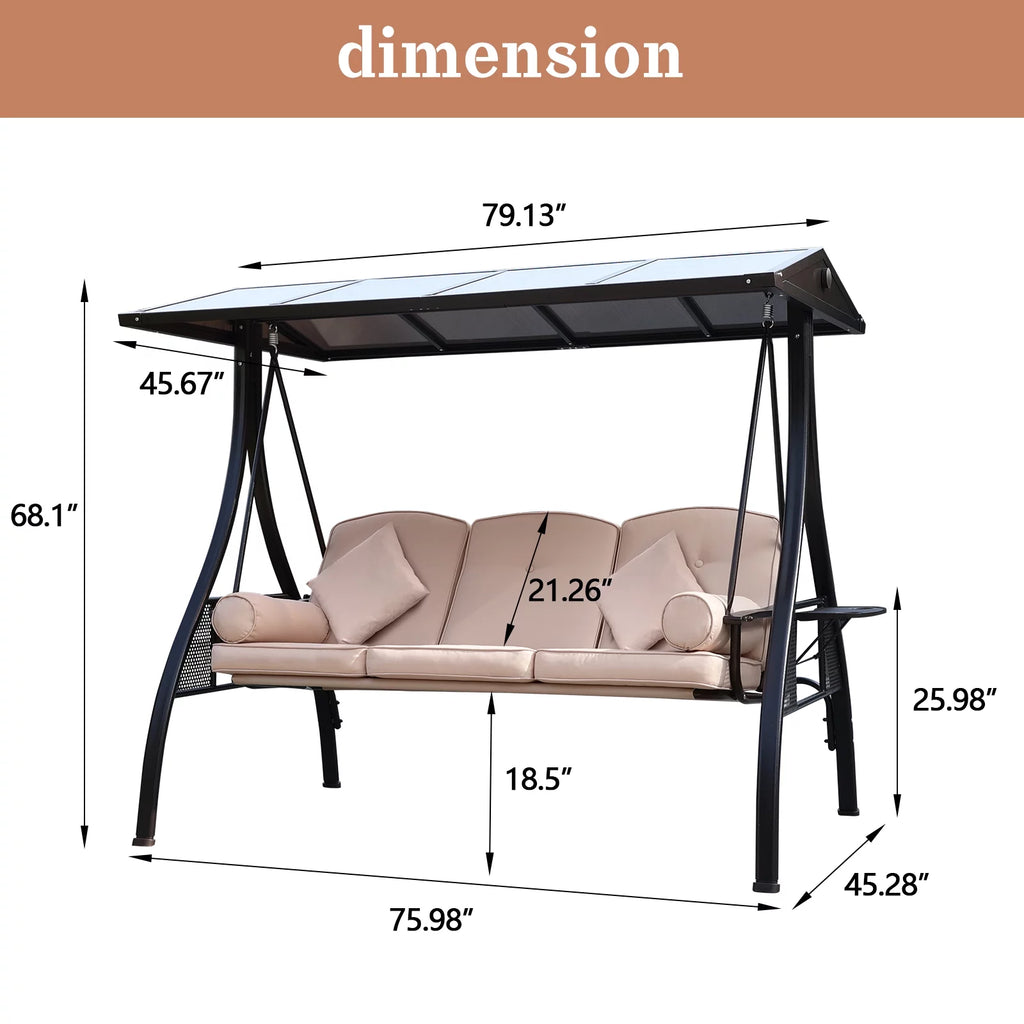 Hardtop 3 Seat Outdoor Porch Swing with Cushions Z275794
