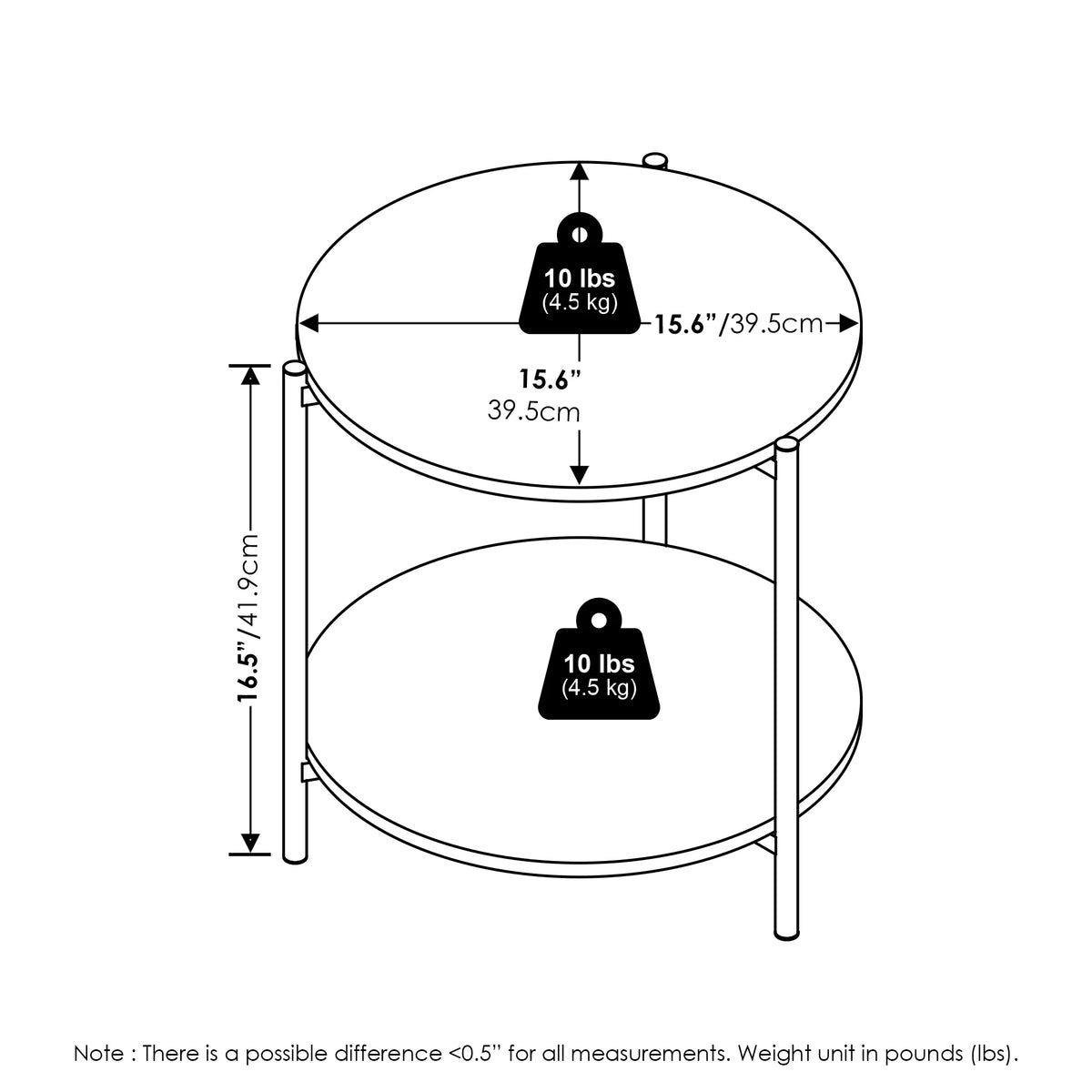 2-Tier Round Side End Table with Metal Legs I49676