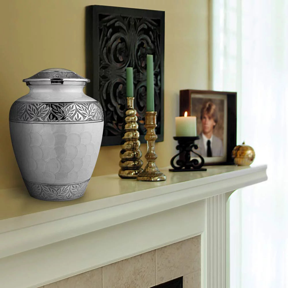 White Large Adult Urns for Cremation Ashes with Velvet Bag F938