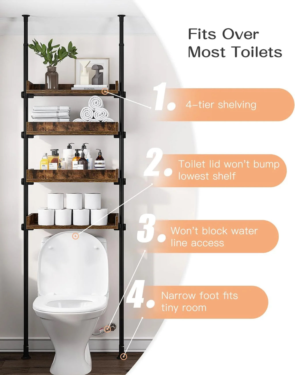4-Tier Adjustable Wood Over The Toilet Storage G584