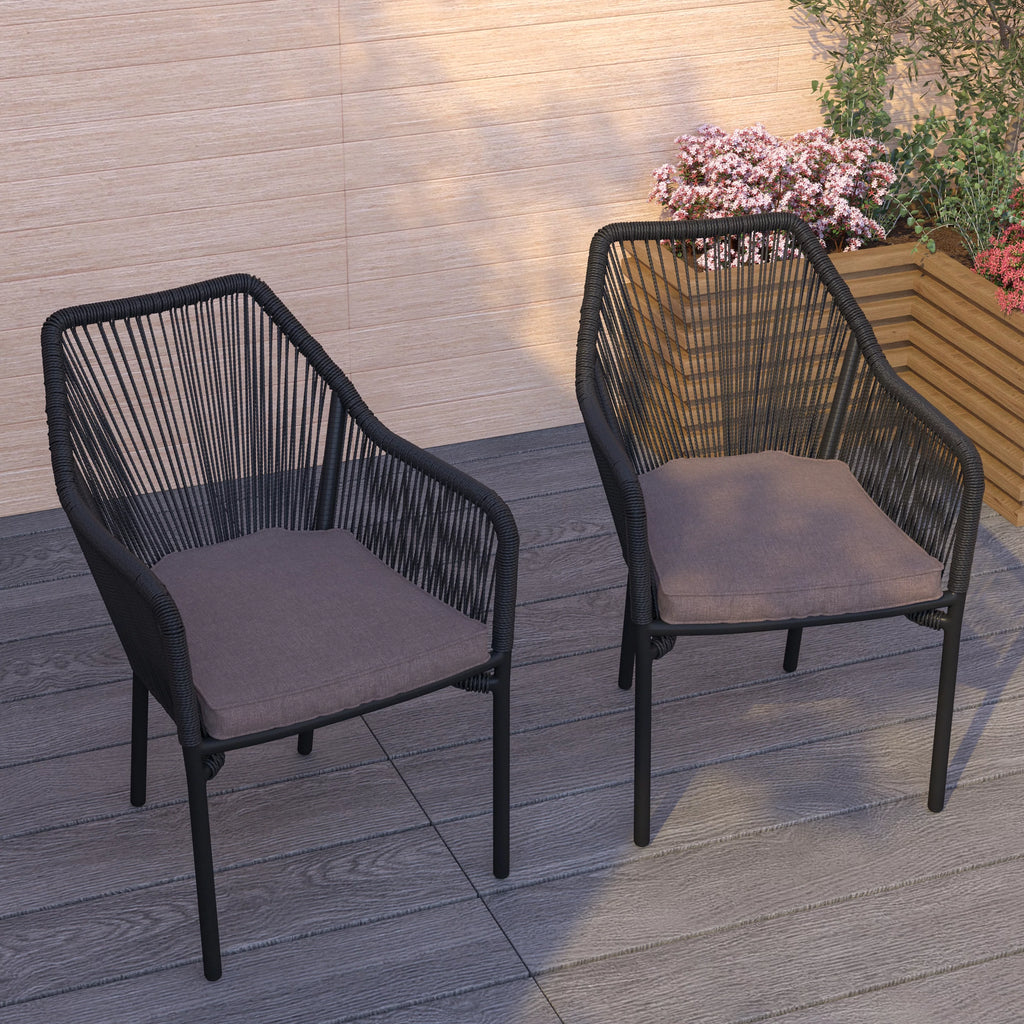 2 Piece Black All-Weather Woven Patio Chairs with Gray Cushions X51302