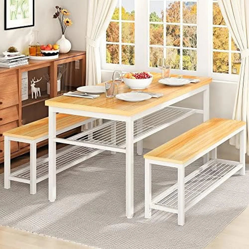 Black 3-Piece Dining Table Set with 2 Benches M8567