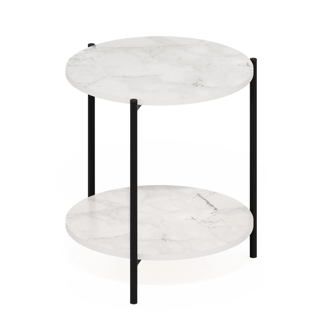 2-Tier Round Side End Table with Metal Legs I49676