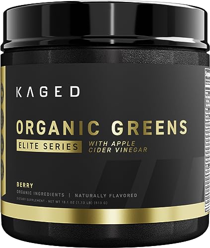 Organic Greens Powder with Apple Cider Vinegar, Adaptogen, Prebiotics, Vitamins & Minerals, Berry, 30 Servings W8096