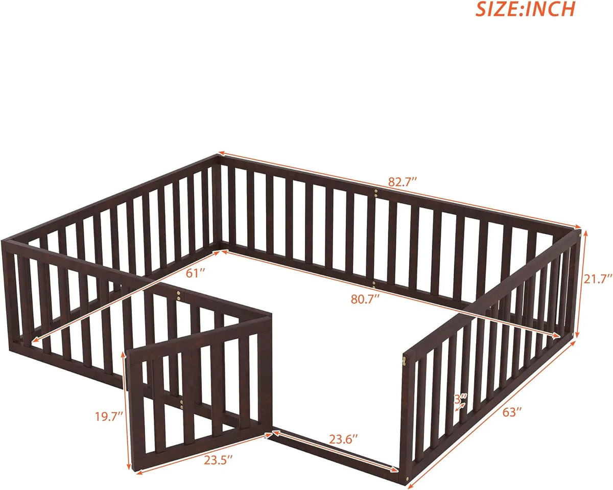 Queen Wood Floor Bed with Fence R829935
