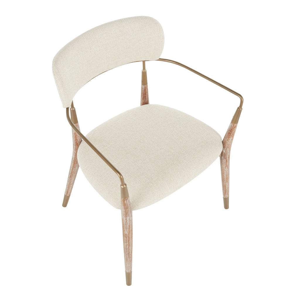 Contemporary Chair Set of 2 Cream Fabric White Washed Wood Copper Washed P820