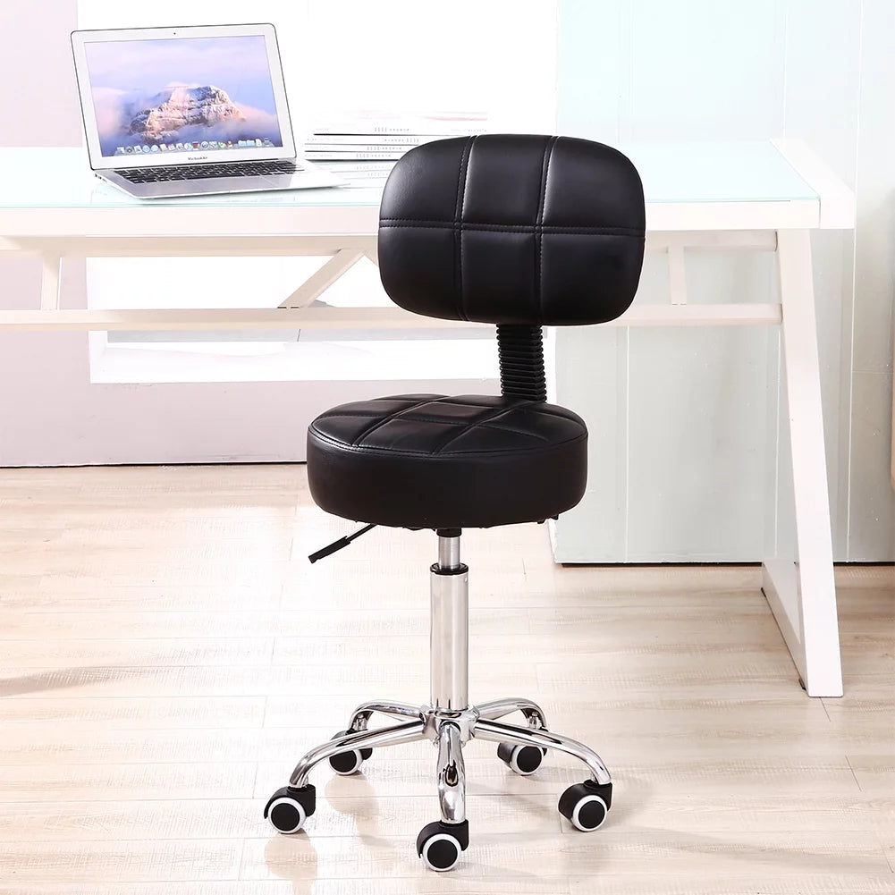 Black Height Adjustable PU Leather Rolling Stool with Back Y62419