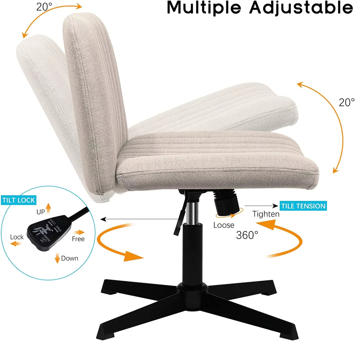 Armless Fabric Padded Swivel Office Chair P5012
