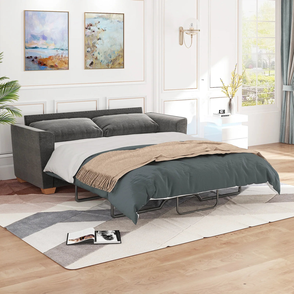 Grey Full Pull Out Sofa Bed with Memory Foam Mattress D400528