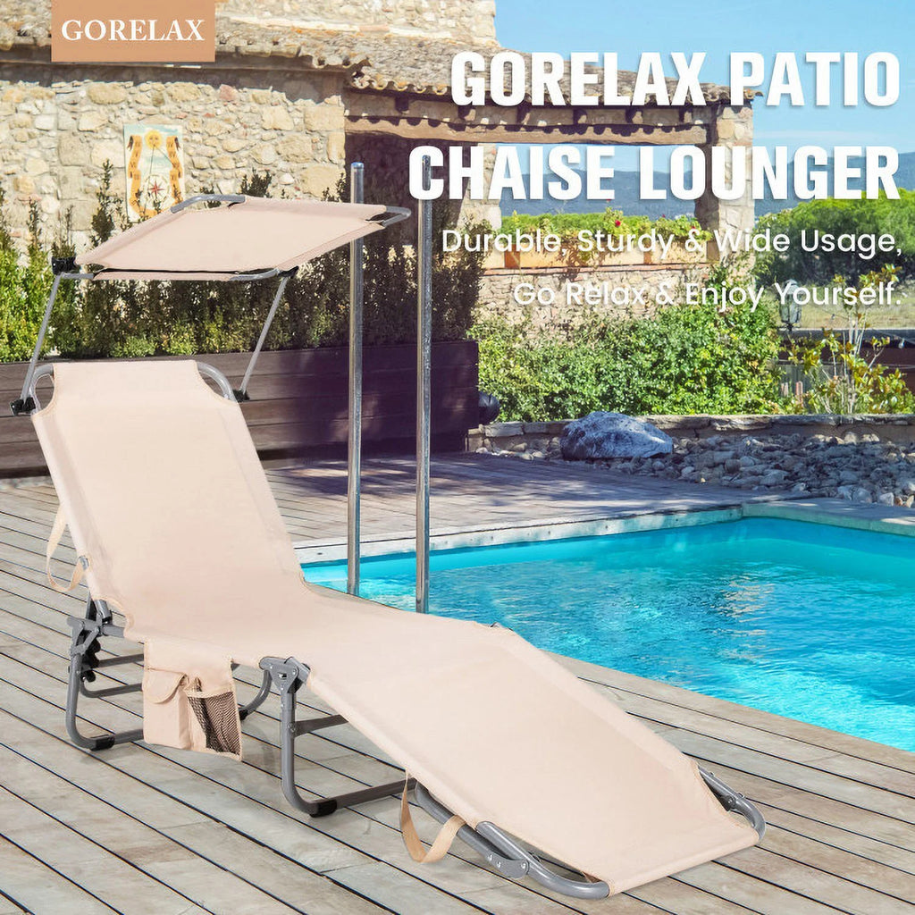 Outdoor Recliner Chair with Canopy and Side Pocket L59437