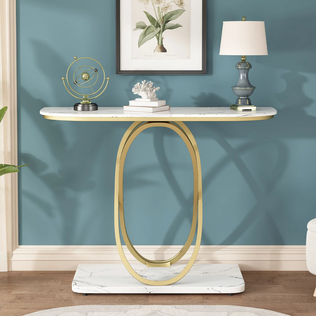 White & Gold Faux Marble Console Table X9686