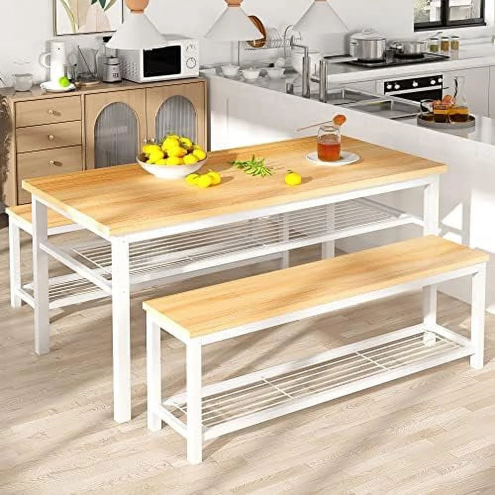 Black 3-Piece Dining Table Set with 2 Benches M8567